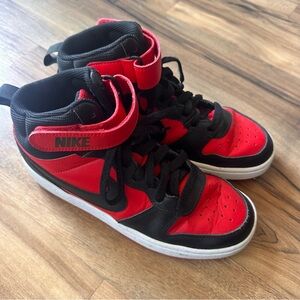 Nike Kids Red and Black High-Top Sneakers with Strap